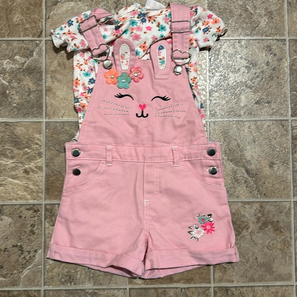 Little Lass Other - Pink bunny overall outfit